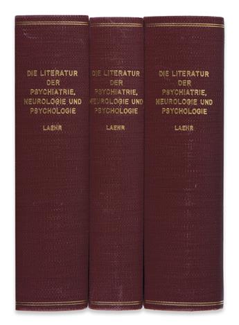 LAEHR, HEINRICH. Die Literatur der Psychiatrie, Neurologie und Psychologie von 1459-1799.  3 vols. in 4, bound in 3.  1900